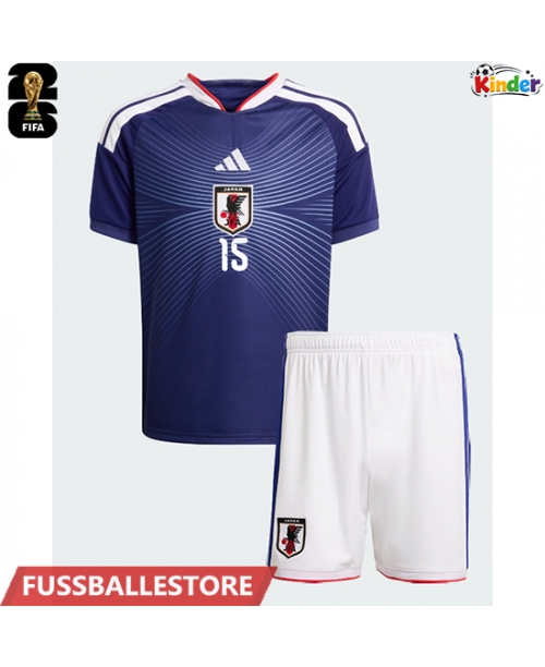 Günstige Japan Daichi Kamada #15 Heimtrikotsatz Kinder WM 2026 Kurzarm (+ Kurze Hosen)